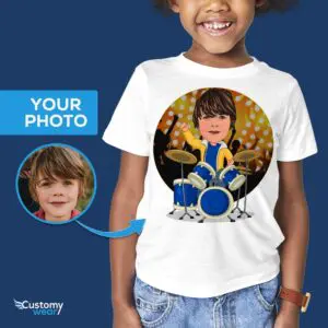 Custom Drummer Boy T-Shirt | Transform Your Photo into Personalized Music Tee Boys www.customywear.com