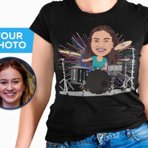 Drummer woman playing drums tee CustomyWear adult, adult2, buddy rich t shirt, cool stuff for drummers, custom_drum_t_shirt, custom_tshirt, drum