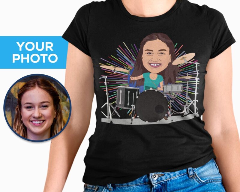 Personalized Drummer Woman Tee | Custom Drum Playing T-Shirt-Customywear-Adult shirts