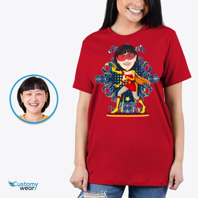 カスタム女性スーパーヒーロー T シャツ - パーソナライズされた英雄的な女性のギフト-Customywear-大人用シャツ
