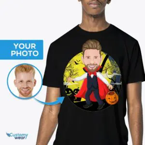 Niestandardowa koszulka męska z zabawną dynią – spersonalizowana koszulka z kostiumem na Halloween Koszulki dla dorosłych www.customywear.com