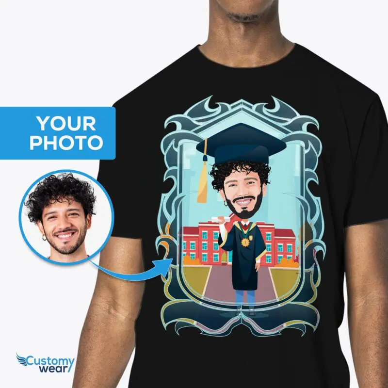 Custom Graduation T-Shirt - Personalized Gift with Your Photo in Graduation Gown-Customywear-Adult shirts