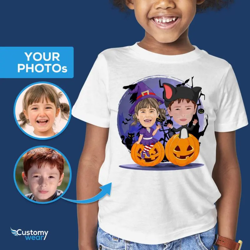 Custom Kitty Boy Pumpkin T-Shirt | Personalized Cat Costume Tee for Boys-Customywear-Boys