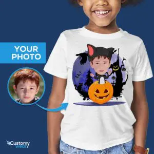 Custom Kitty Boy Pumpkin T-Shirt | Personalized Cat Costume Tee for Boys Axtra - ALL vector shirts - male www.customywear.com