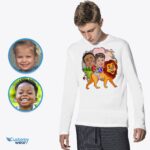 Benutzerdefinierte Löwen reitende Geschwister-Shirts | Personalisiertes lustiges Geschenk für Kinder – Customywear – Jungen