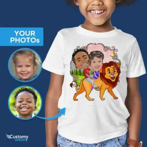 Camisas personalizadas de hermanos montando leones | Regalo divertido personalizado para niños Axtra - TODAS las camisetas vectoriales - hombre www.customywear.com
