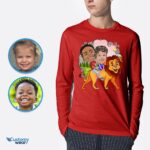 Benutzerdefinierte Löwen reitende Geschwister-Shirts | Personalisiertes lustiges Geschenk für Kinder – Customywear – Jungen