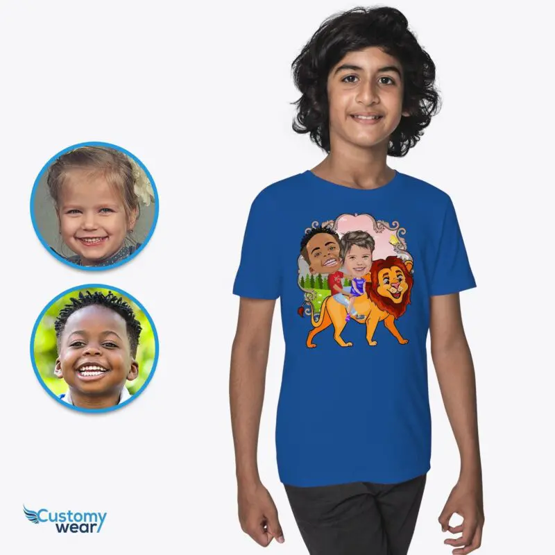 Custom Lion Riding Siblings Shirts | Personalized Kid's Funny Gift-Customywear-Boys