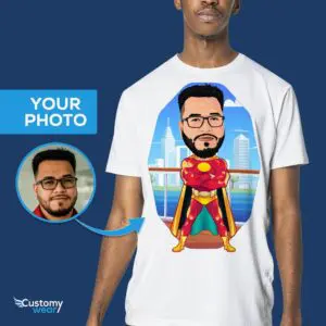个性化男性超级英雄定制衬衫 |创建您自己的英雄 T 恤 成人衬衫 www.customywear.com