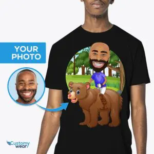 Спеціальна чоловіча сорочка для верхової їзди на ведмедя | Персоналізовані смішні подарункові сорочки для дорослих www.customywear.com