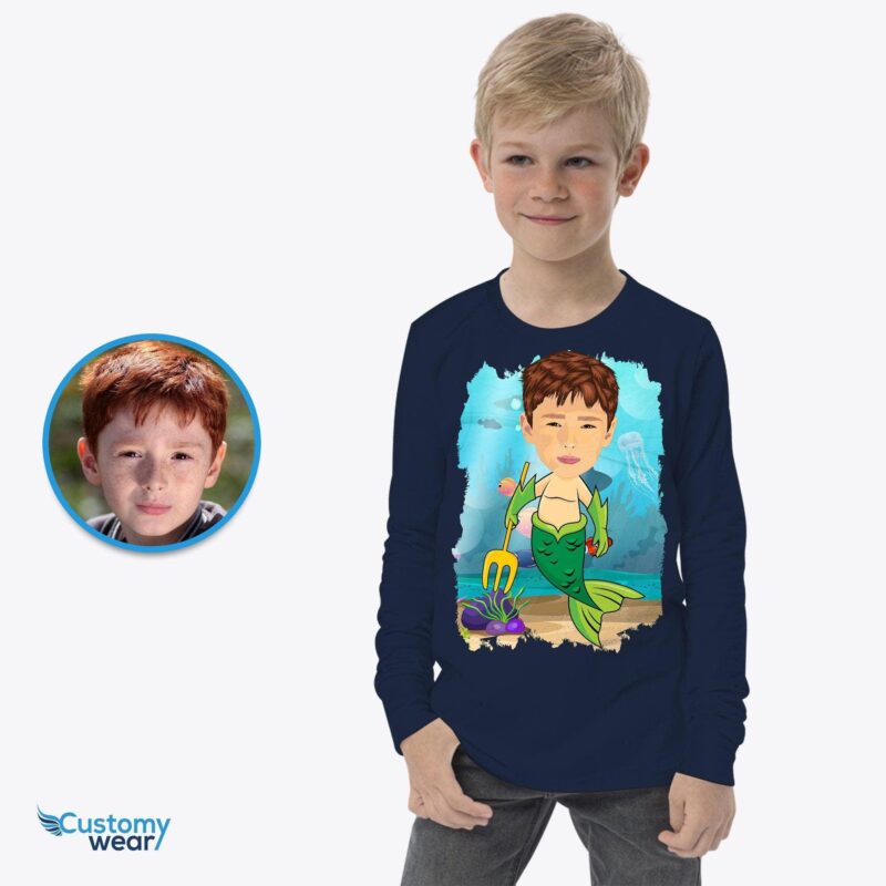 Mermaid boy ocean shirt CustomyWear boy, kid, Kids, mermaid_gifts, mermaid_shirt, mermaid_tail, ocean_shirt, pirate_shirt, single-judge,