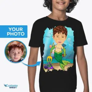 Personalized Mermaid Boy Ocean T-Shirt | Custom Underwater Adventure Tee Boys www.customywear.com