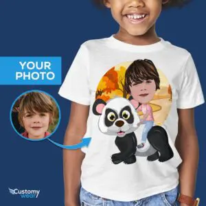 Custom Panda Riding Boy Shirt | Personalized Youth Tee Animal Lovers www.customywear.com