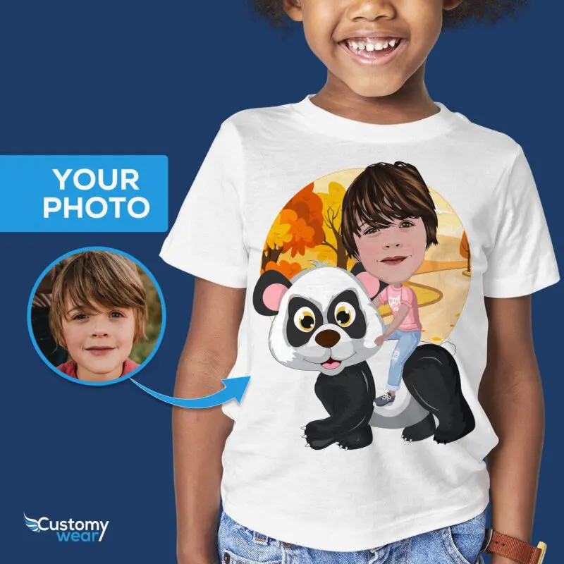 Custom Panda Riding Boy Shirt | Personalized Youth Tee-Customywear-Animal Lovers