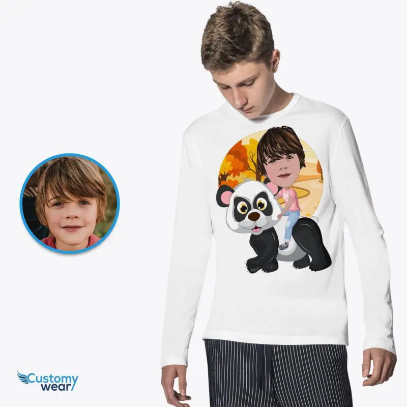 Custom Panda Riding Boy Shirt | Personalized Youth Tee-Customywear-Animal Lovers