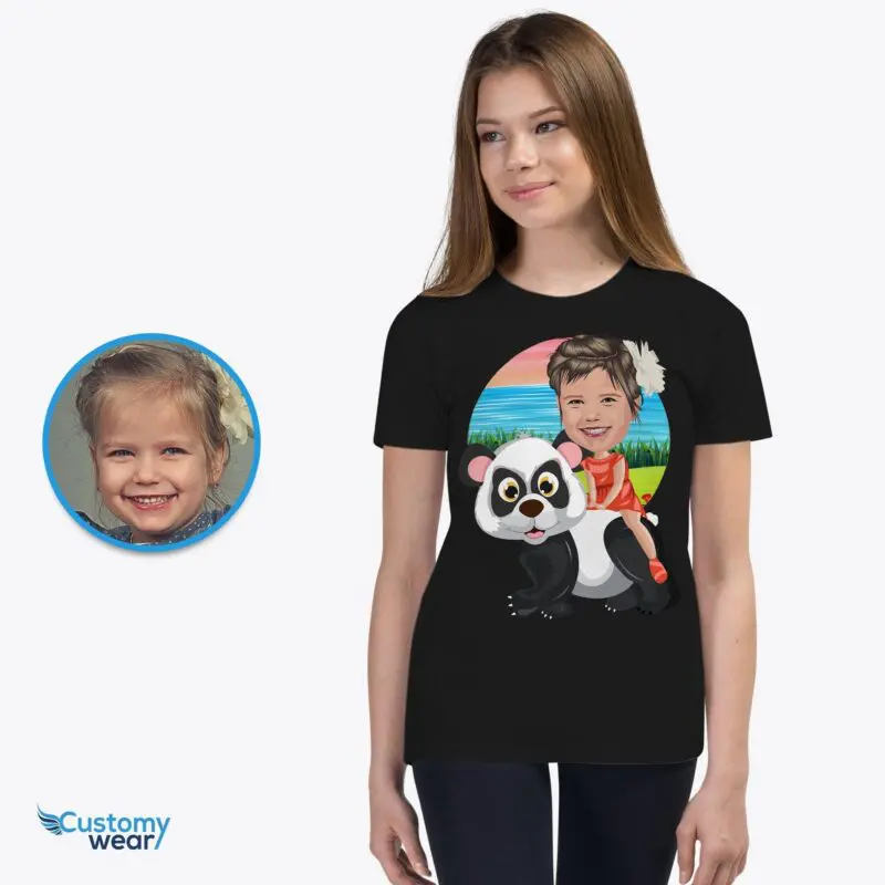 Custom Panda Riding Girl Shirt | Personalized Youth Tee-Customywear-Animal Lovers
