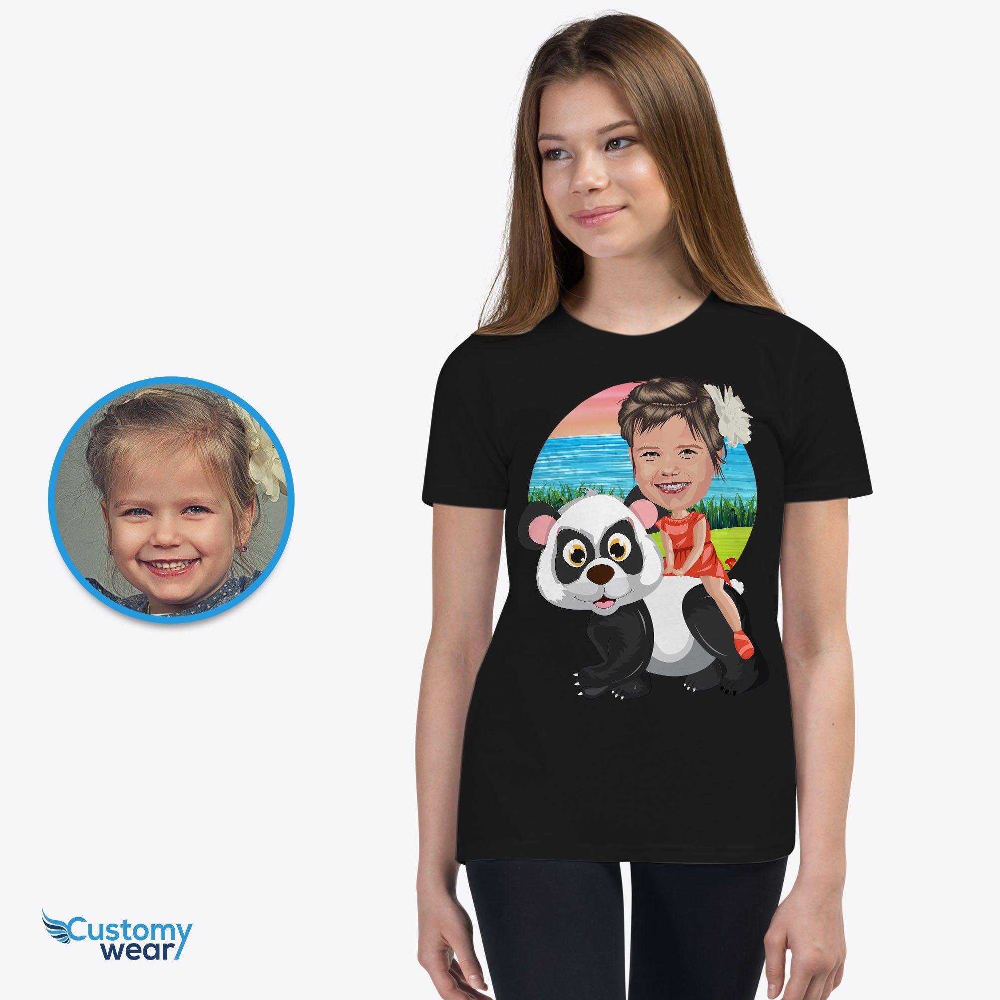 Panda riding girl shirt CustomyWear Adventure_shirt, animal, funny_shirt, girl, girl_birthday_gift, kid, kids, kids_birthday_shirt, sing