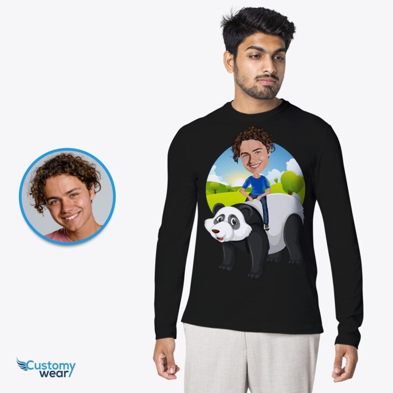Panda riding man shirt CustomyWear adult, adult2, Adventure_shirt, animal, male, Men, men_birthday_shirt, nature_shirt, red_panda, sing