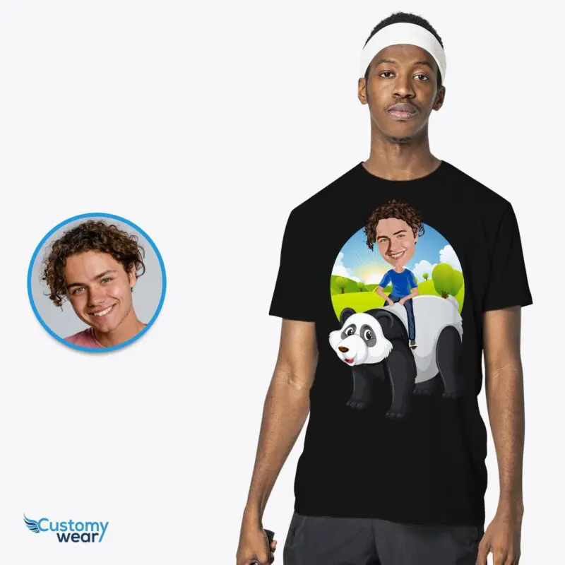 Custom Panda Riding Man Shirt | Personalized Animal Tee-Customywear-Adult shirts