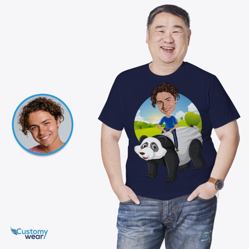 Panda riding man shirt CustomyWear adult, adult2, Adventure_shirt, animal, male, Men, men_birthday_shirt, nature_shirt, red_panda, sing