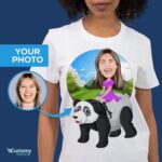 Προσαρμοσμένο γυναικείο πουκάμισο Panda Riding | Εξατομικευμένα μπλουζάκια Animal-Customywear-Πουκάμισα για ενήλικες