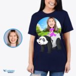 Benutzerdefiniertes Panda-Reiten-Frau-Shirt | Personalisiertes Tier-T-Shirt-Customywear-Erwachsenen-Shirts
