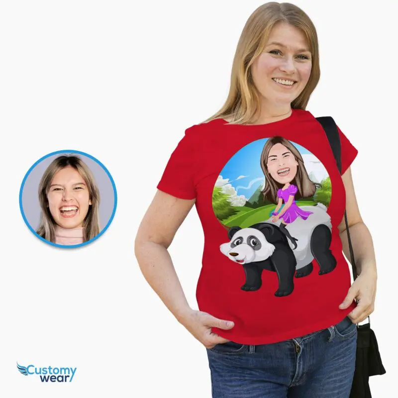 Custom Panda Riding Woman Shirt | Personalized Animal Tee-Customywear-Adult shirts