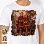 T-shirt personnalisé pour couple de pompiers – T-shirt portrait personnalisé pour héros Vêtements sur mesure www.customywear.com 2 Personalized Firefighter Couples Shirt – Custom Portrait Tee for Heroes T-shirts for Couple www.customywear.com 2