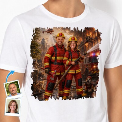 Personalized Firefighter Couples Shirt – Custom Portrait Tee for Heroes Customywear www.customywear.com Personalized Firefighter Couples Shirt – Custom Portrait Tee for Heroes T-shirts for Couple www.customywear.com