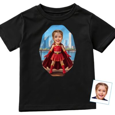 Personalized Superhero Girl Portrait Tee – Unleash Her Inner Hero Girl's T-shirts www.customywear.com 2