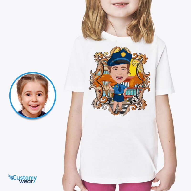 Персонализирана полицейска тениска за момиче - персонализирана младежка тениска с вашата снимка-Customywear-Girls