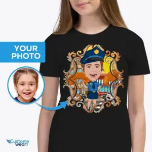 Προσαρμοσμένο πουκάμισο αστυνομικών κοριτσιών – Εξατομικευμένο νεανικό μπλουζάκι με τη φωτογραφία σας Axtra - ΟΛΑ τα διανυσματικά πουκάμισα - ανδρικά www.customywear.com