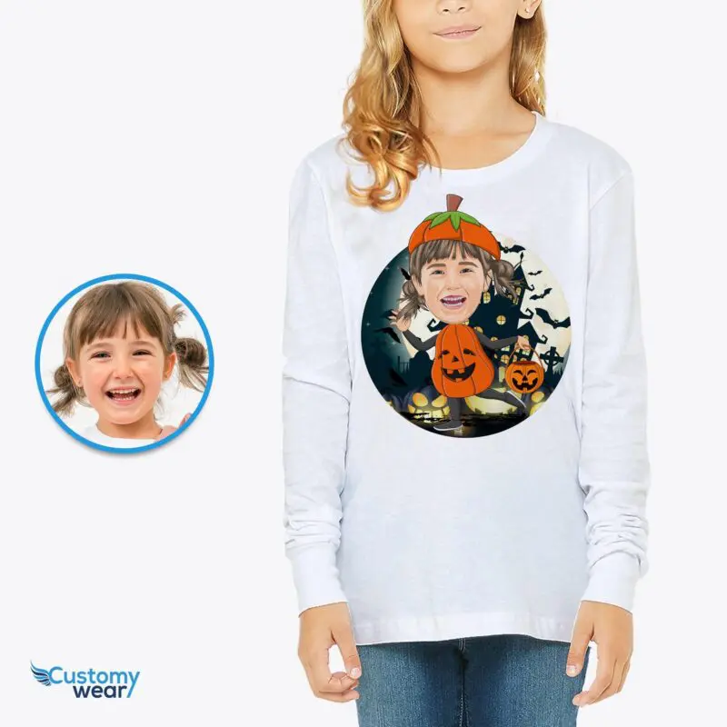 Personalized Pumpkin T-Shirt for Girls - Custom Halloween Costume Tee-Customywear-Custom Halloween T-shirts