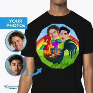 Ride Together: Custom Rooster Rider Gay Couples Shirt – Personalized Rainbow LGBTQ Best Friend Gift Axtra – ВСИЧКИ векторни ризи – мъжки www.customywear.com