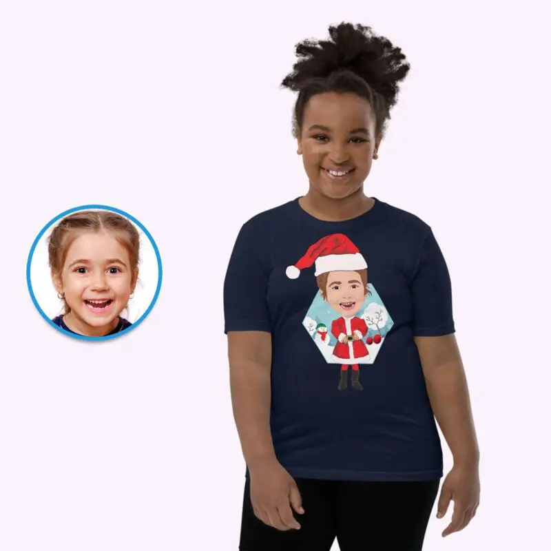 Experience Christmas Magic with Our Custom Santa Claus Youth Girl Shirt-Customywear-Christmas art T-shirts