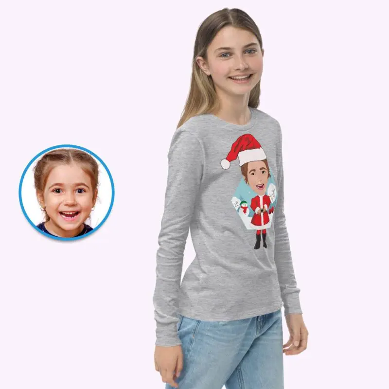 Experience Christmas Magic with Our Custom Santa Claus Youth Girl Shirt-Customywear-Christmas art T-shirts