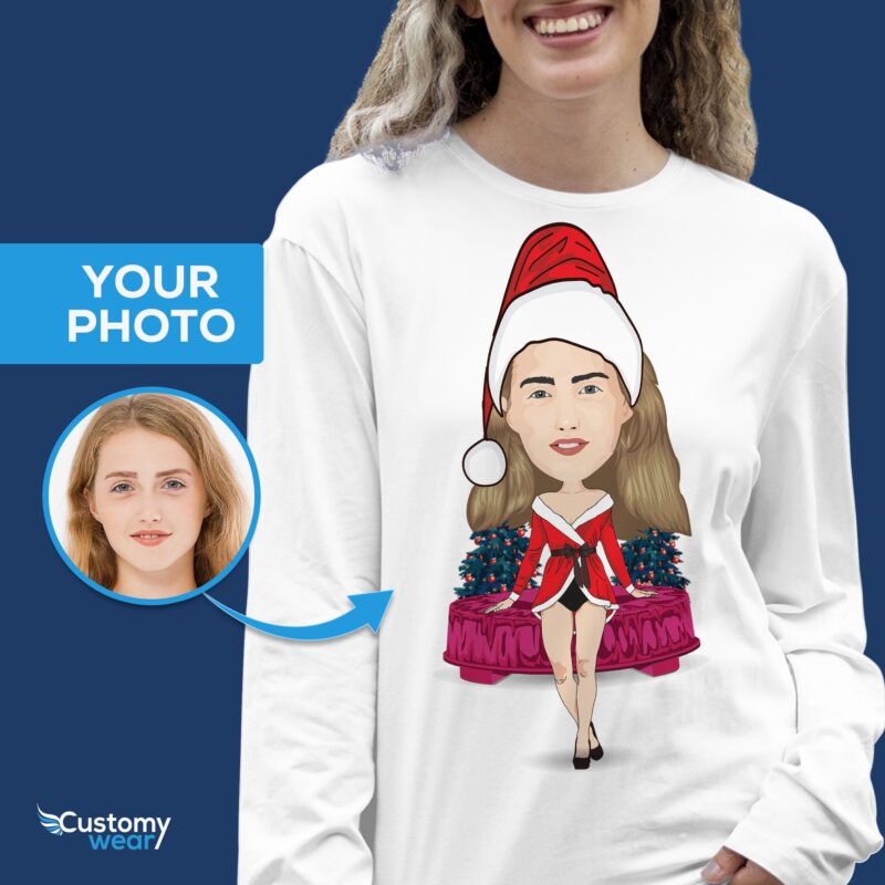 Entfesseln Sie den festlichen Charme mit unserem maßgeschneiderten „Santa Woman On Bed“-Shirt – Customywear-Erwachsenenhemden