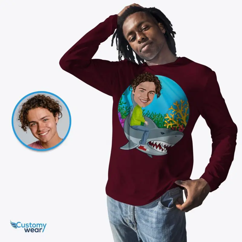 Ride the Waves with Our Custom Shark Riding Shirt for Men-Customywear-Adult shirts