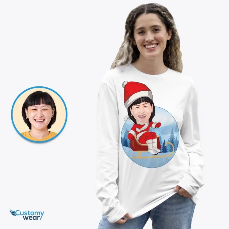 Get Ready to Sled into Fun with Our Sledding Santa Woman Shirt!-Customywear-Adult shirts
