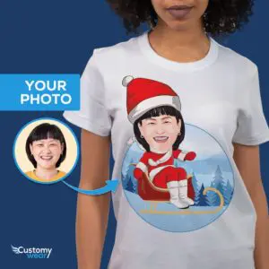 Get Ready to Sled into Fun with Our Sledding Santa Woman Shirt! Adult shirts www.customywear.com