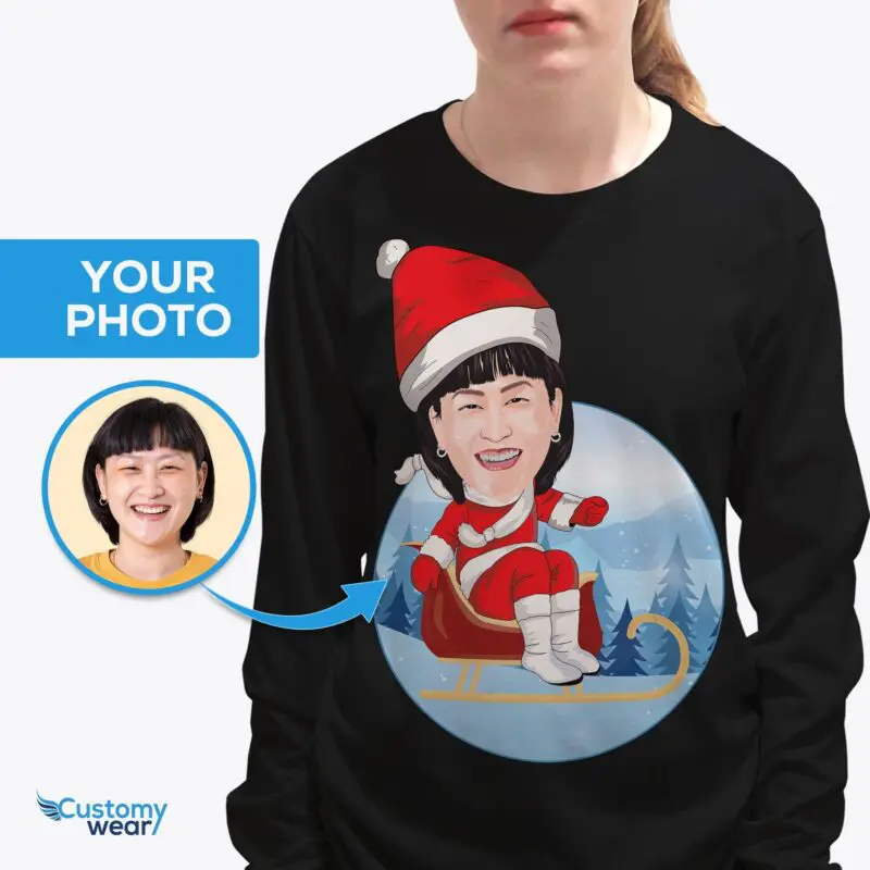 Get Ready to Sled into Fun with Our Sledding Santa Woman Shirt!-Customywear-Adult shirts