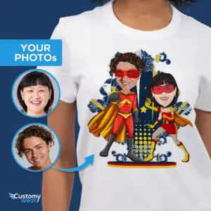 Uvolněná mocná láska – vlastní superpárové košile k výročí superhrdiny! Košile pro dospělé www.customywear.com