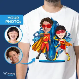 Personlig superhelte-parskjorte – Slip din superkærlighed løs! Axtra - ALLE vektorskjorter - herre www.customywear.com