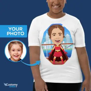 Персонализированная футболка с портретом девушки-супергероя – раскройте своего внутреннего героя Axtra – Superhero – для женщин www.customywear.com