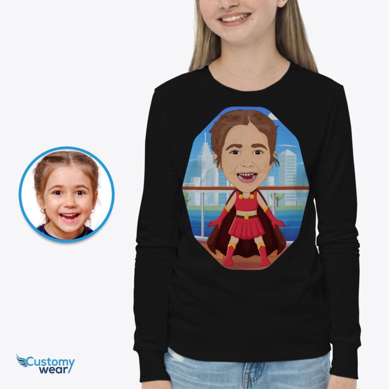 Maglietta personalizzata con ritratto di ragazza supereroe - Scatena il suo eroe interiore-Customywear-arti personalizzate - supereroe