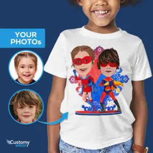 Spersonalizowana koszulka młodzieżowa dla rodzeństwa superbohaterów – uwolnij swojego wewnętrznego bohatera! Axtra – WSZYSTKIE koszule wektorowe – męskie www.customywear.com