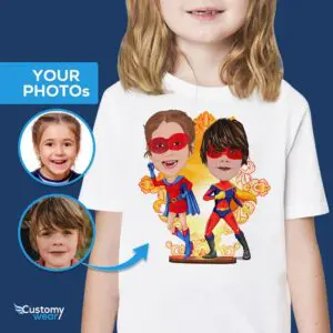 Personalisiertes Superhelden-Geschwister-Jugend-T-Shirt Axtra – ALLE Vektor-Shirts – männlich www.customywear.com