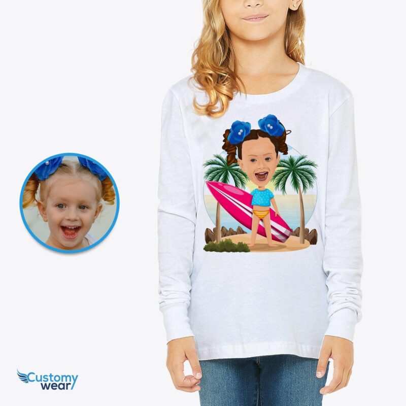 Surfer girl shirt | Youth kids summer beach surfboard wave tee CustomyWear adventure_shirt, girl, Hawaiian_shirt, kid, kids, kids_birthday_shirt, single-judge, sports, summer_