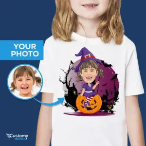 Персонализирана тениска Witchy Girl Pumpkin | Персонализирана тениска за Хелоуин Axtra - ВСИЧКИ векторни ризи - мъжки www.customywear.com