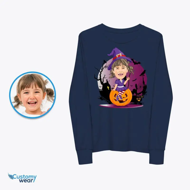 Personalized Witchy Girl Pumpkin T-shirt | Custom Halloween Tee-Customywear-Custom Halloween T-shirts